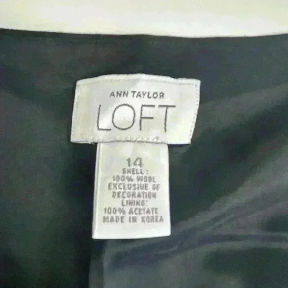 Ann Taylor Loft Women's Wool Pencil Skirt Black Red Embroidered Hem 14 - Picture 8 of 9